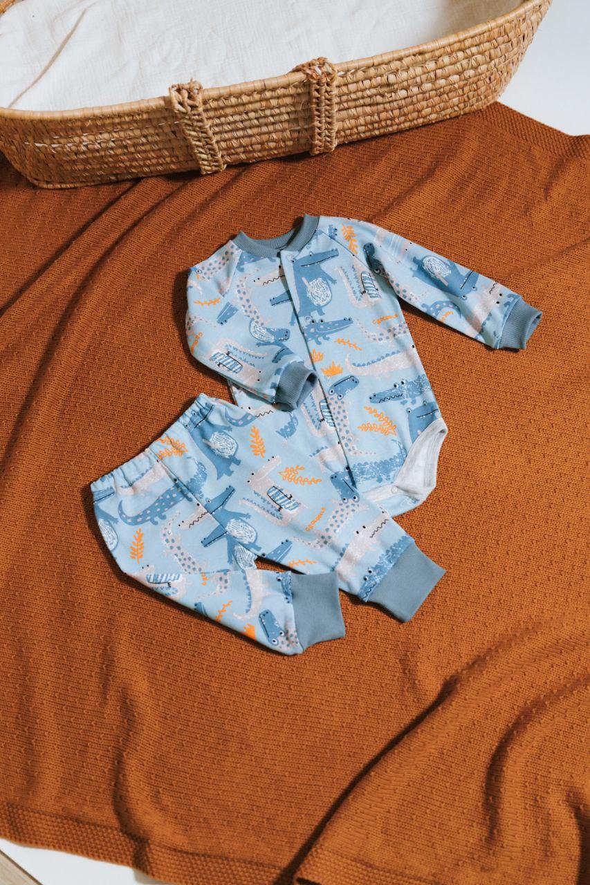 Комплект боді з довгим рукавом і штани інтерлок Крокодил 86 см (2682544697)