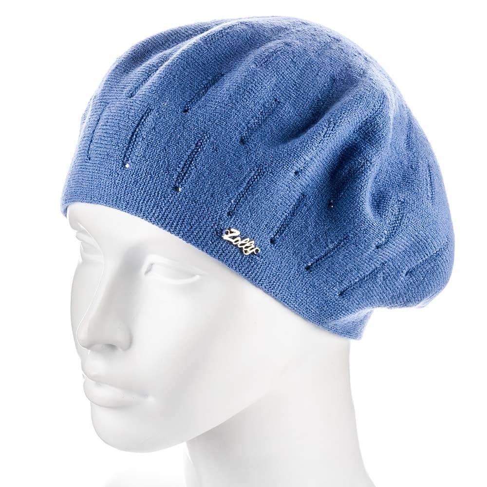 Берет женский Zolly ZH183 двойной со стразами тонкой вязки Джинсовый