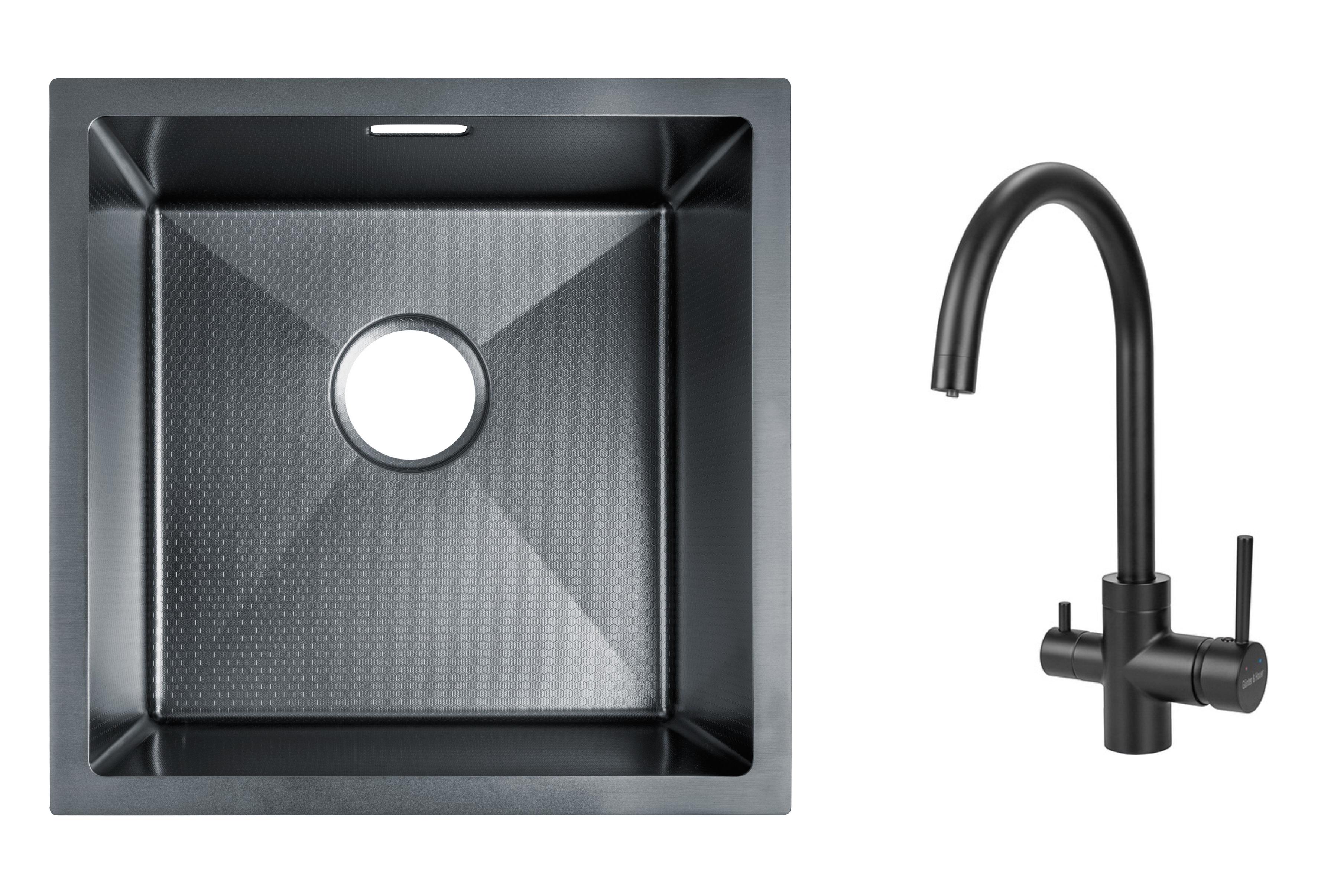 Комплект из кухонной мойки Gunter&Hauer Olef 4522 Black Honey и кухонного смесителя Gunter&Hauer HAFEN Black