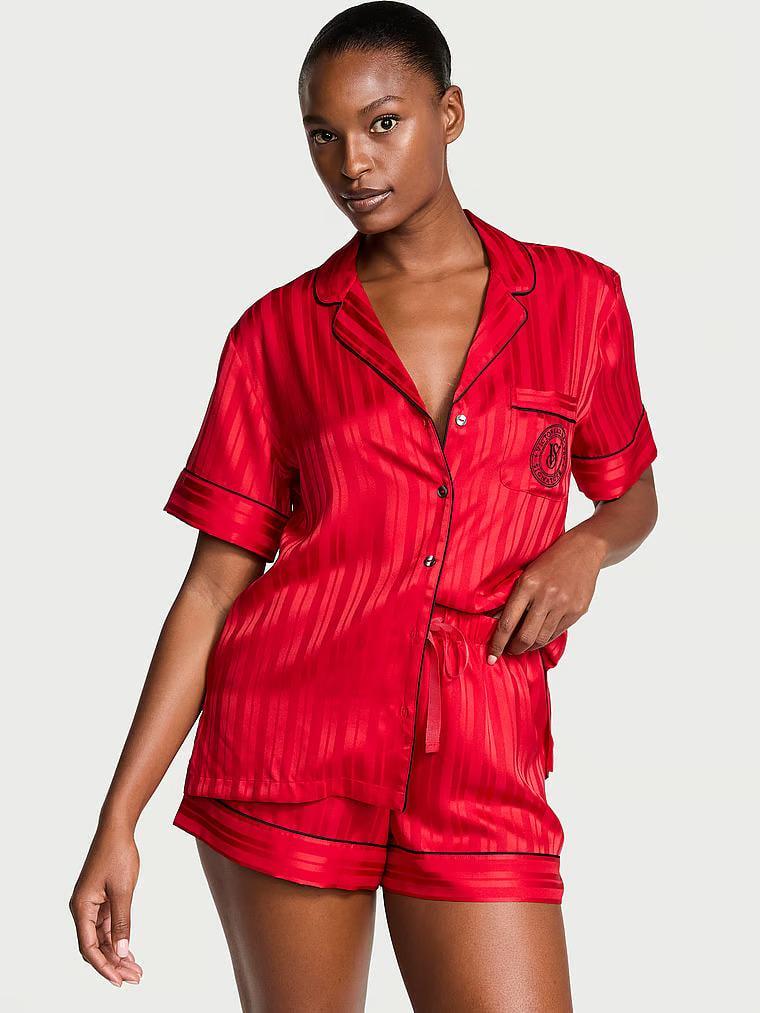 Піжама сорочка/шорти сатинова Victoria's Secret Satin Short Pajama Set S Червоний (26935537)