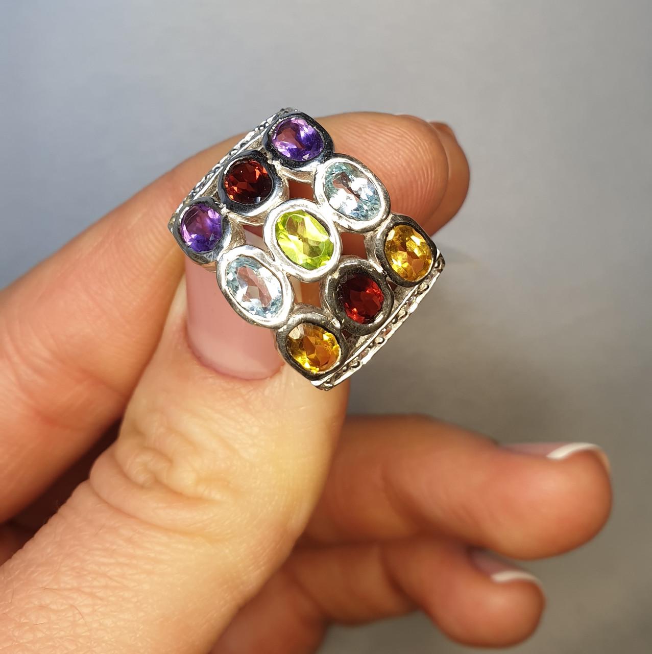 Кольцо серебряное с гранатом/топазом/аметистом/цитрином/хризолитом р. 17 7,74 г (987125552)