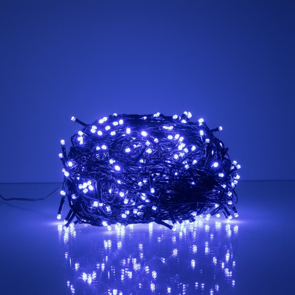 Гирлянда сетевая новогодняя нить уличная Рождественская фея 50 м 500 LED диодов IP 65 черный провод Синий свет (CF500L50MBBL)