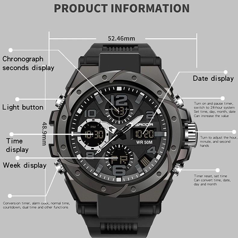 Наручные часы мужские Sanda военные противоударные водонепроницаемые с подсветкой Черный (6008) - фото 8 Наручные часы мужские Sanda военные противоударные водонепроницаемые с подсветкой Черный (6008) - фото 8