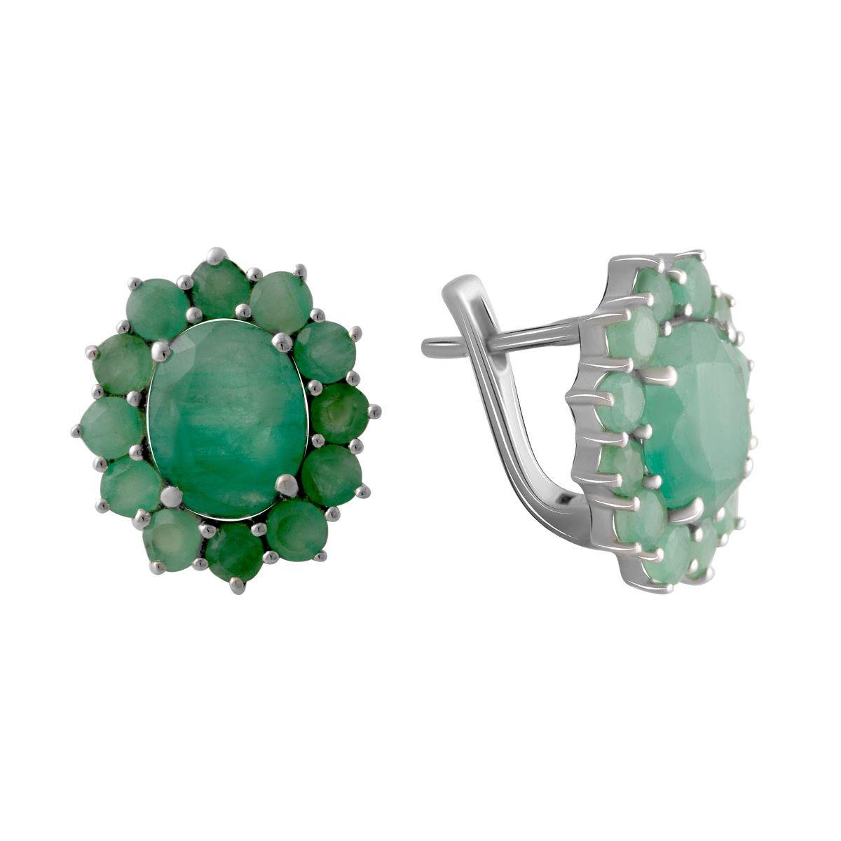 Серьги серебряные с натуральными изумрудами