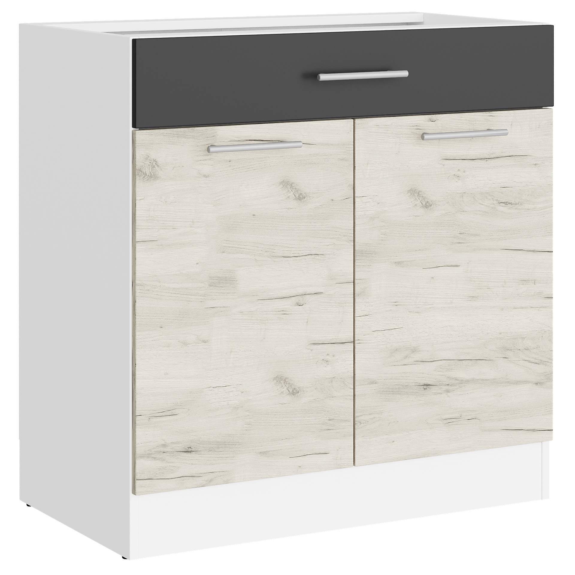 Шкаф кухонный нижний без столешницы Эверест Эко с ящиком 800 80х46х82 см Белый/Дуб крафт Белый/Графитовый (09072)