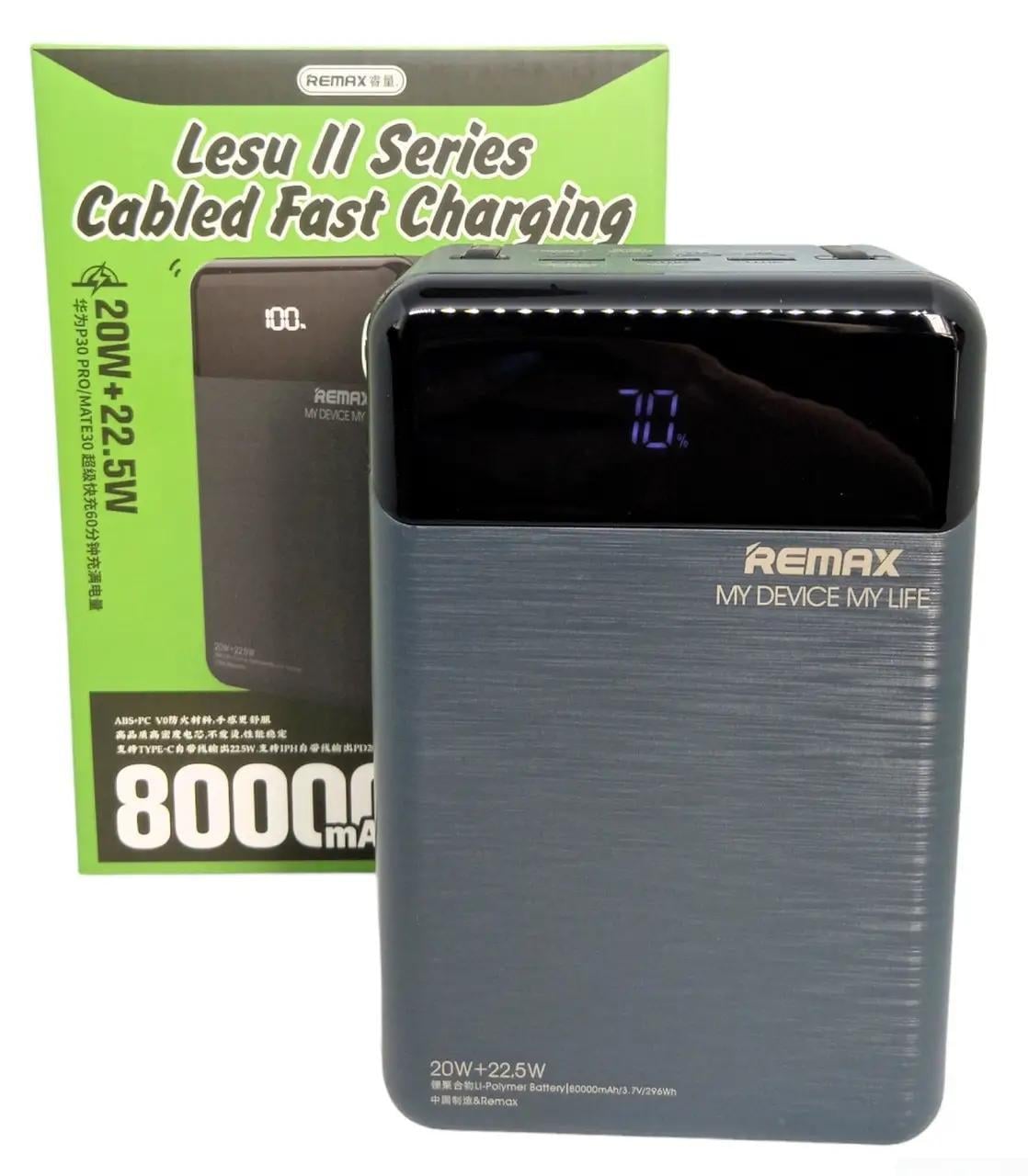 Повербанк с фонариком Remax RPP-566 Fast charging 80000 mAh 20W+22,5W Gray (a8519ec0)