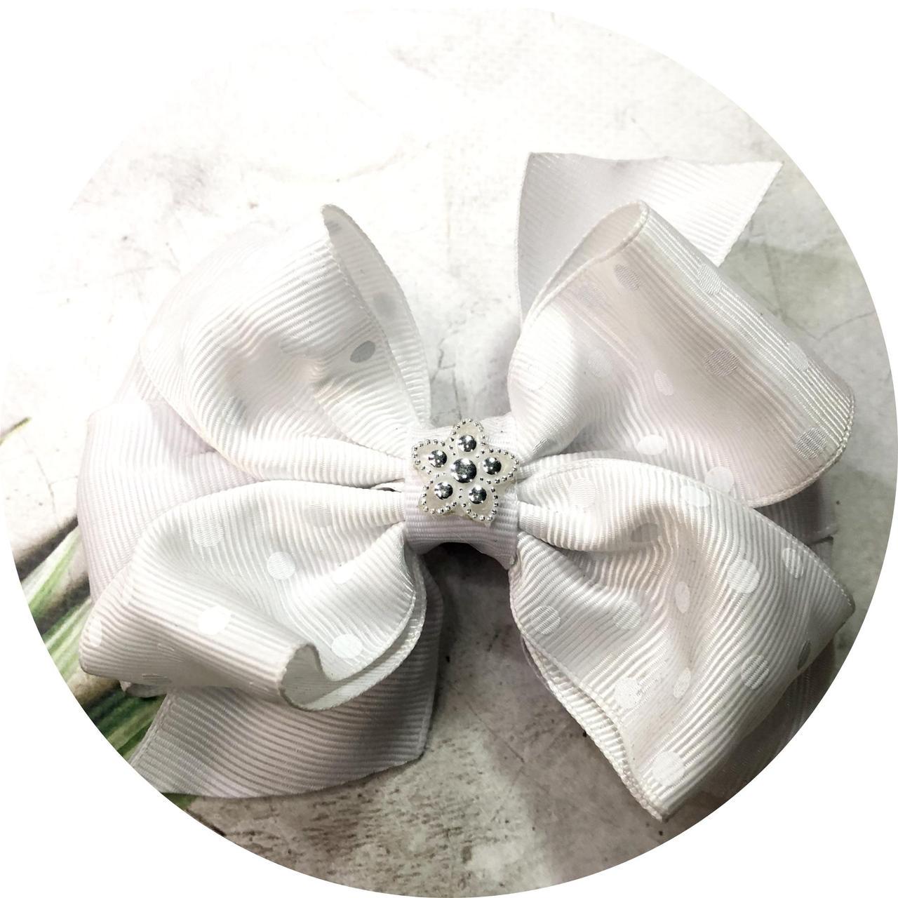 Бантик для волос детский на резинке 11 см Белый (10340)