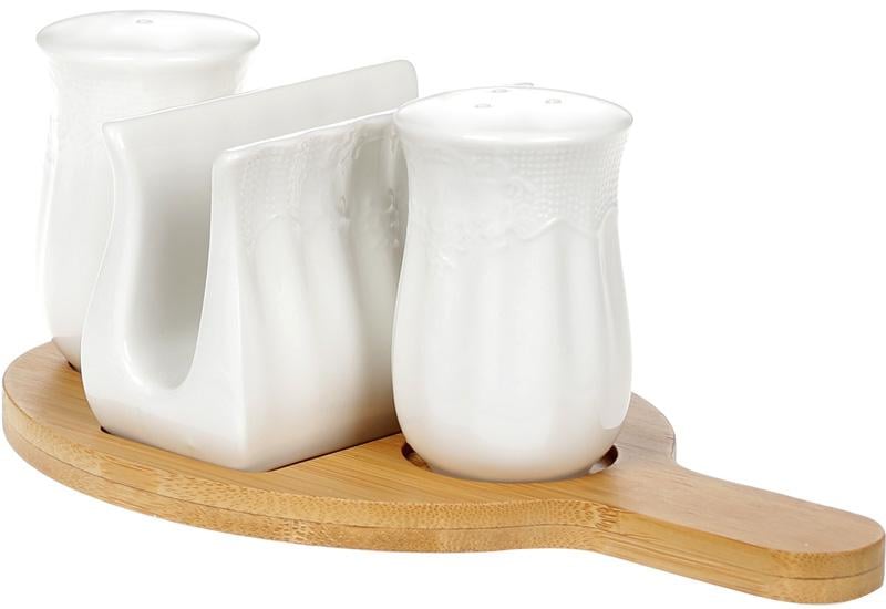 Набір для спецій Ceram Bamboo Мереживо сільничка/перечниця/серветниця на бамбуковій досці (BD-289-305)