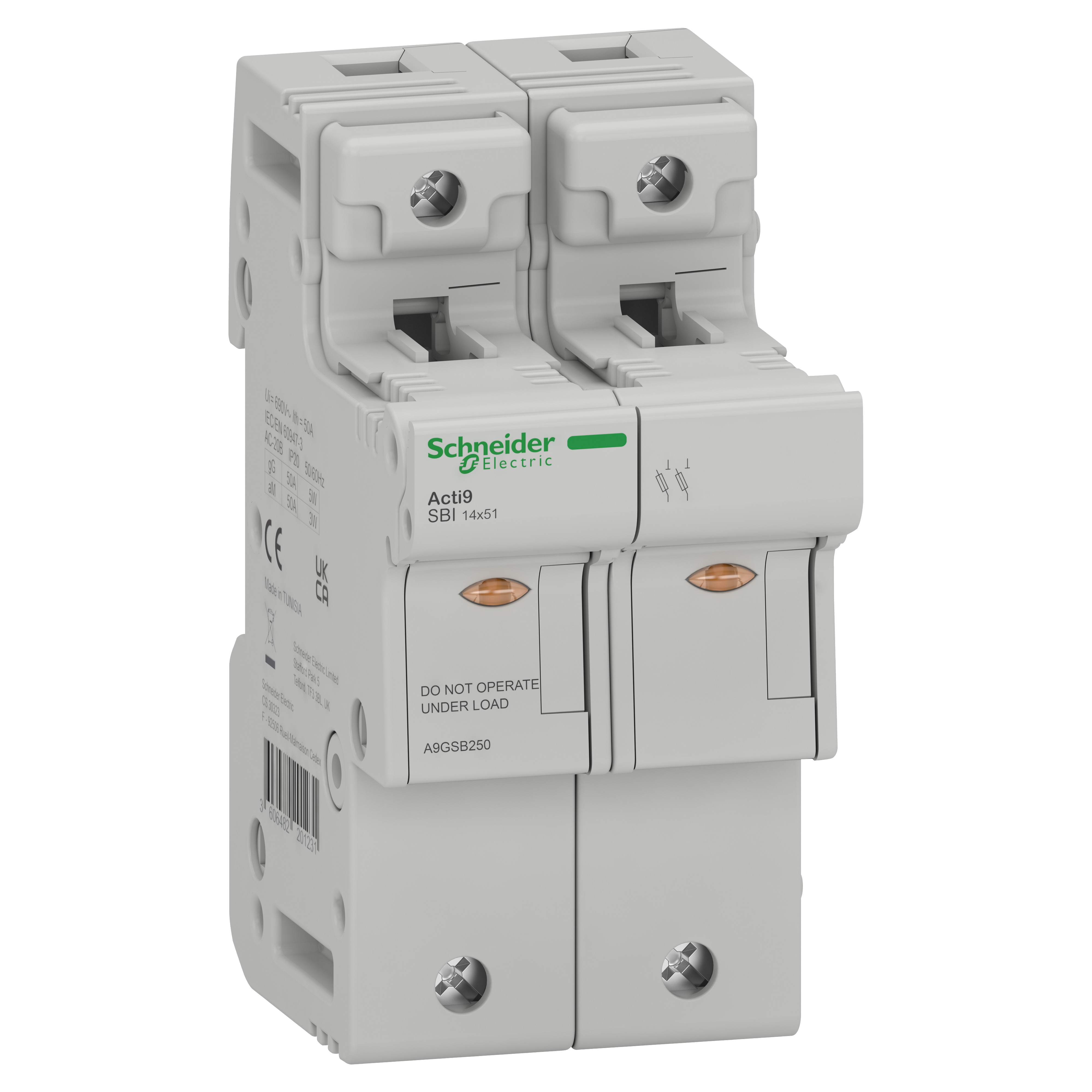 Разъединитель предохранителя Schneider Electric SBI 2P 50A 690 В 14x51 мм (A9GSB250)