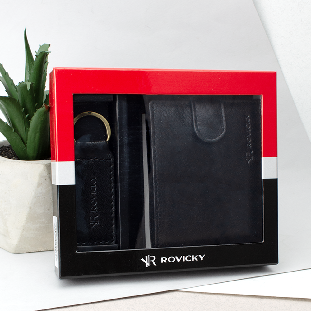Подарочный набор мужской Rovicky M-N003L-GVT портмоне и брелок Черный (2034002729)