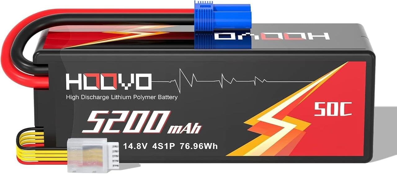 Батарея аккумуляторная LiPo HOOVO 4S 14,8 В 5200 мАч 50C с разъемом EC5 для радиоуправляемых моделей Батарея аккумуляторная LiPo HOOVO 4S 14,8 В 5200 мАч 50C с разъемом EC5 для радиоуправляемых моделей