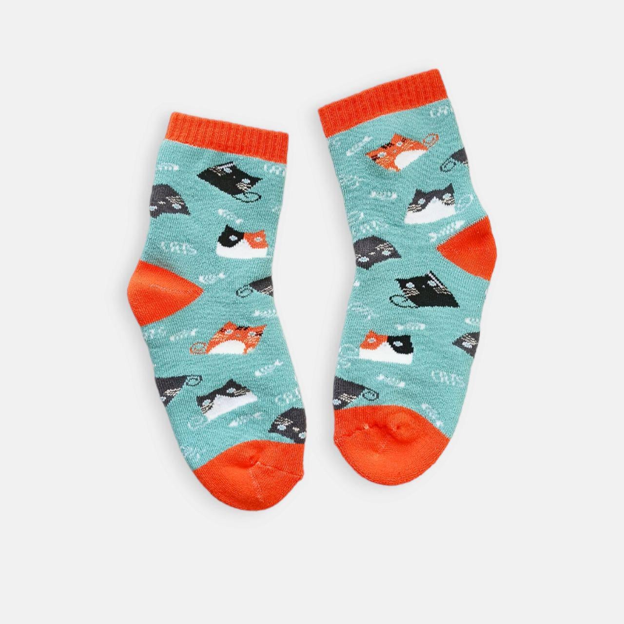 Носки детские махровые TwinSocks Кошки р. 18-20 Бирюзовый/Оранжевый (12639358)