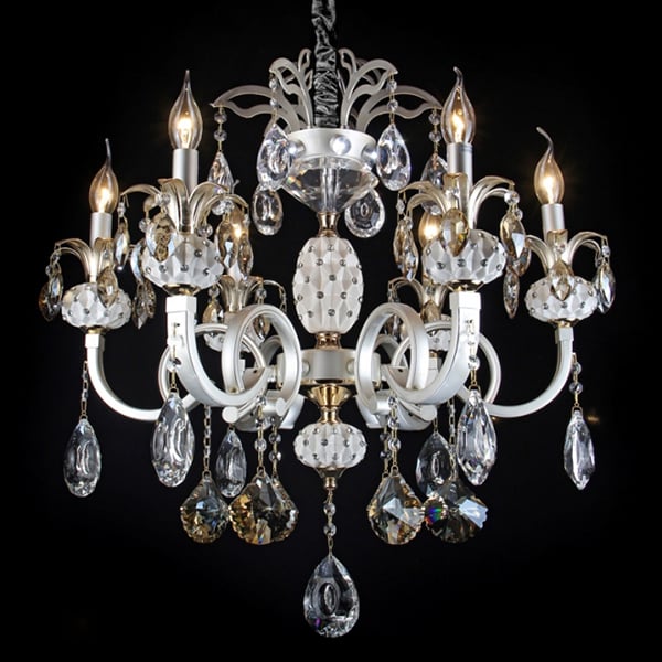 Люстра классическая Flora с камнями 6 свечей Бело-золотой (KC016/6)