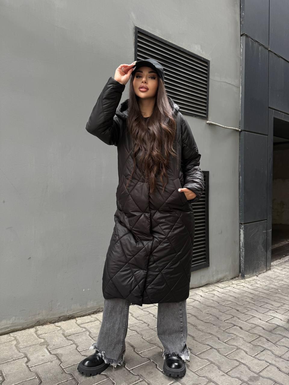 Пальто жіноче зимове Марія стьобане з капюшоном S Чорний (29528567) - фото 3