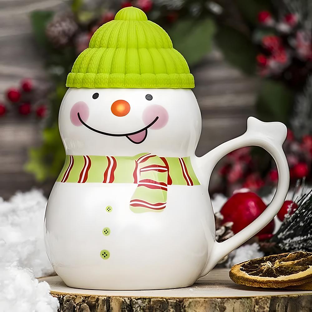 Чашка новогодняя с крышкой Снеговик керамика 350 мл Зеленый (30308503) - фото 1 Чашка новогодняя с крышкой Снеговик керамика 350 мл Зеленый (30308503) - фото 1