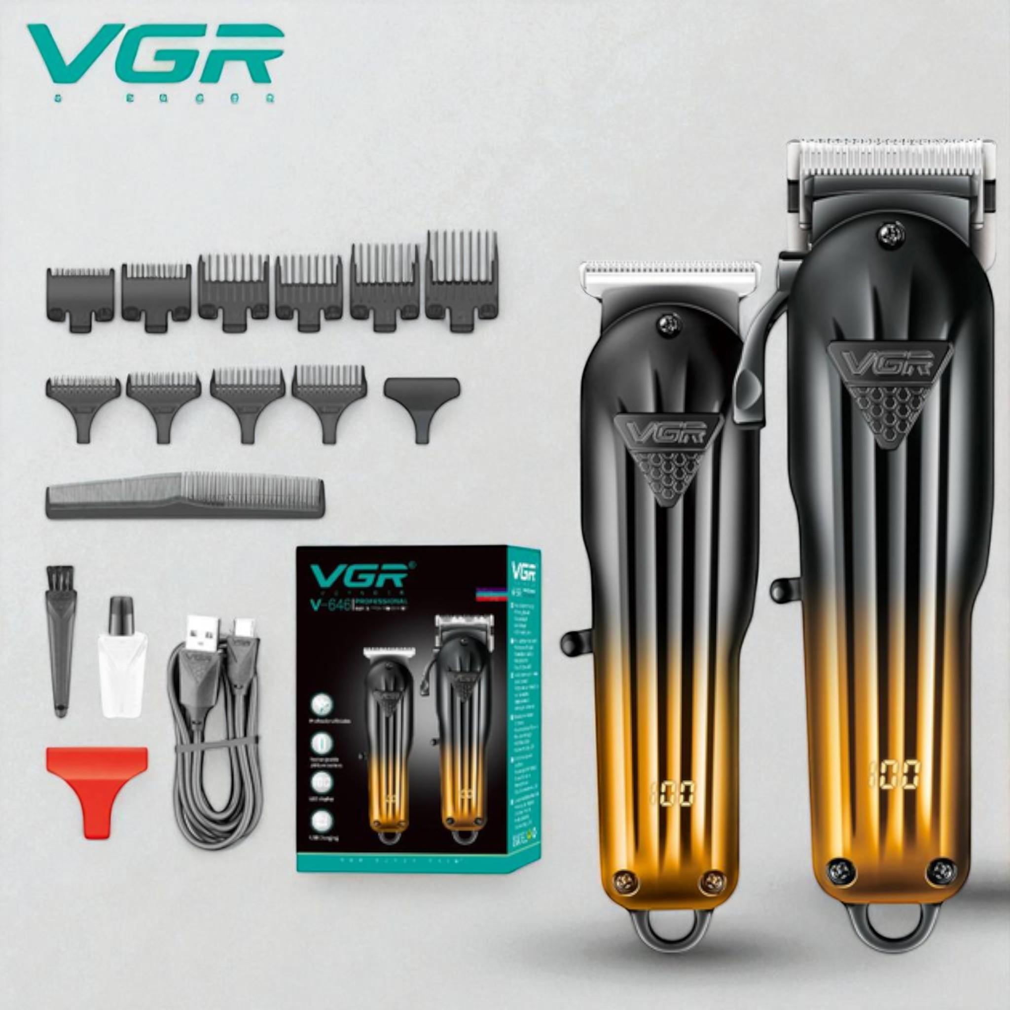 Набор VGR 2в1 V-646 Машинка для стрижки аккумуляторная clipper/триммер 6 насадок LED display Gold (M_V-646Gold) - фото 3