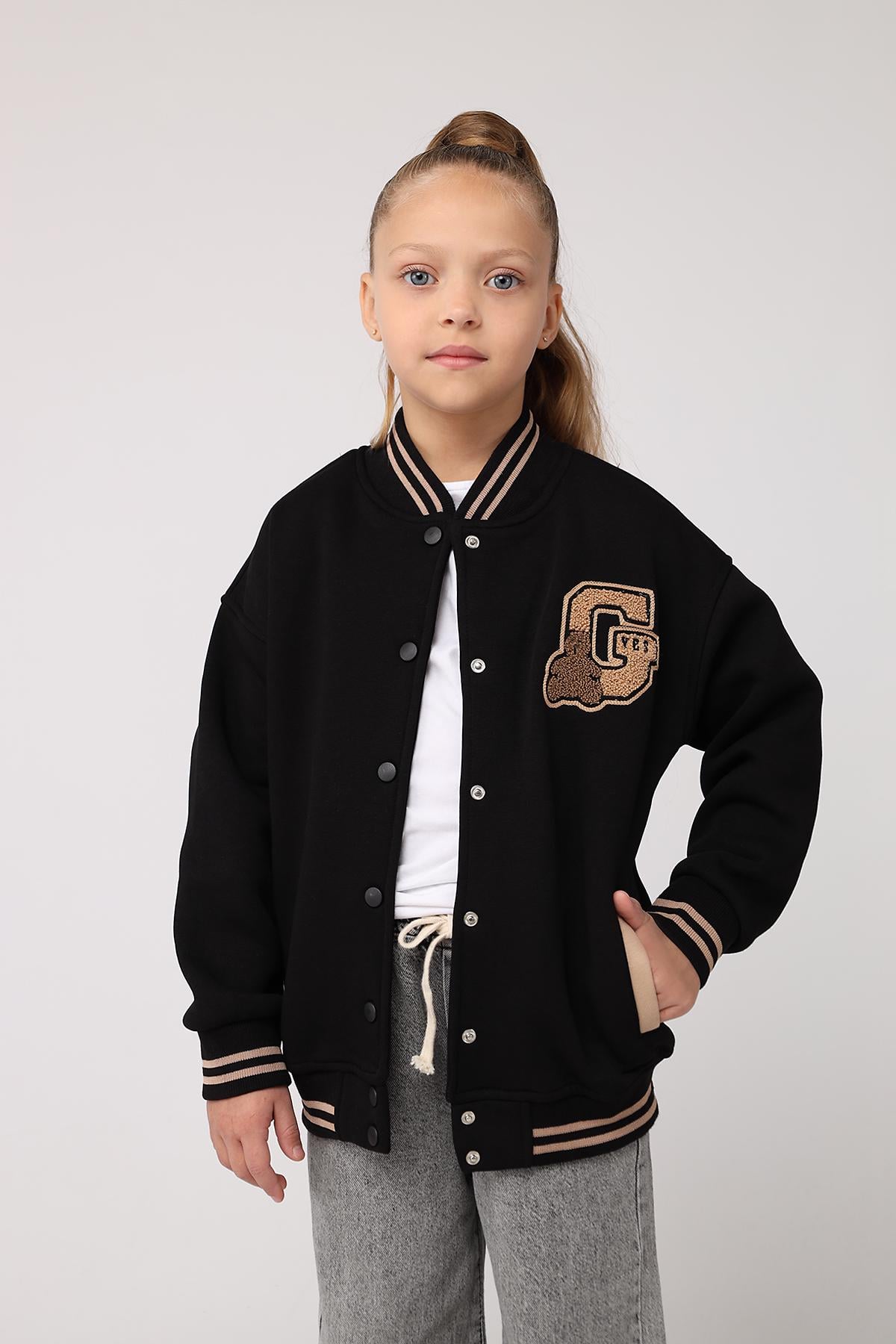 Бомбер детский Yuki для девочки 152 см Черный (ЦБ-00284097)