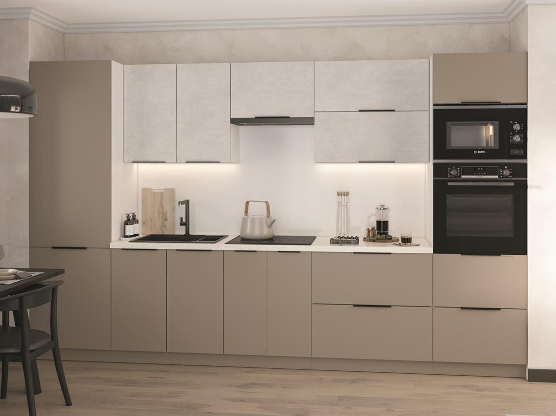 Кухня прямая Alise 340 см Бетон стайл/Тоффи (000-000-3076)