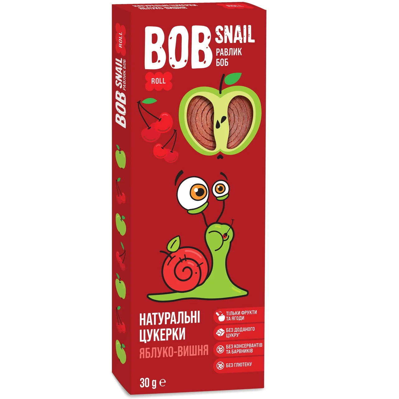 Пастила натуральна Bob Snail Яблучно-вишневі 30 г (4820162520286)