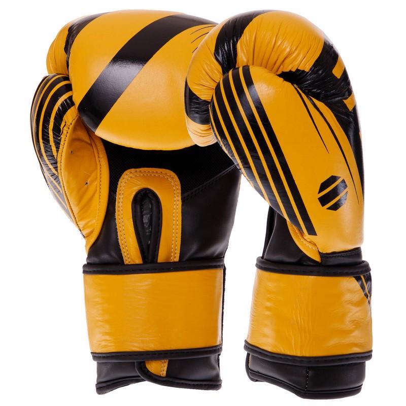 Боксерские перчатки RUSH UCF кожаные 10 oz Желто-черный (BO-0574)