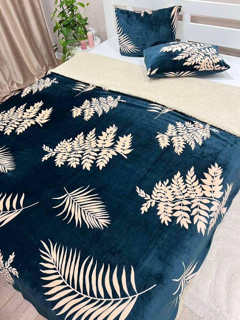 Плед искусственная овчина 200х220 см подушки 40х60 см 2 шт. Темно-синий (П4К-al-nabir-kovdra-003)