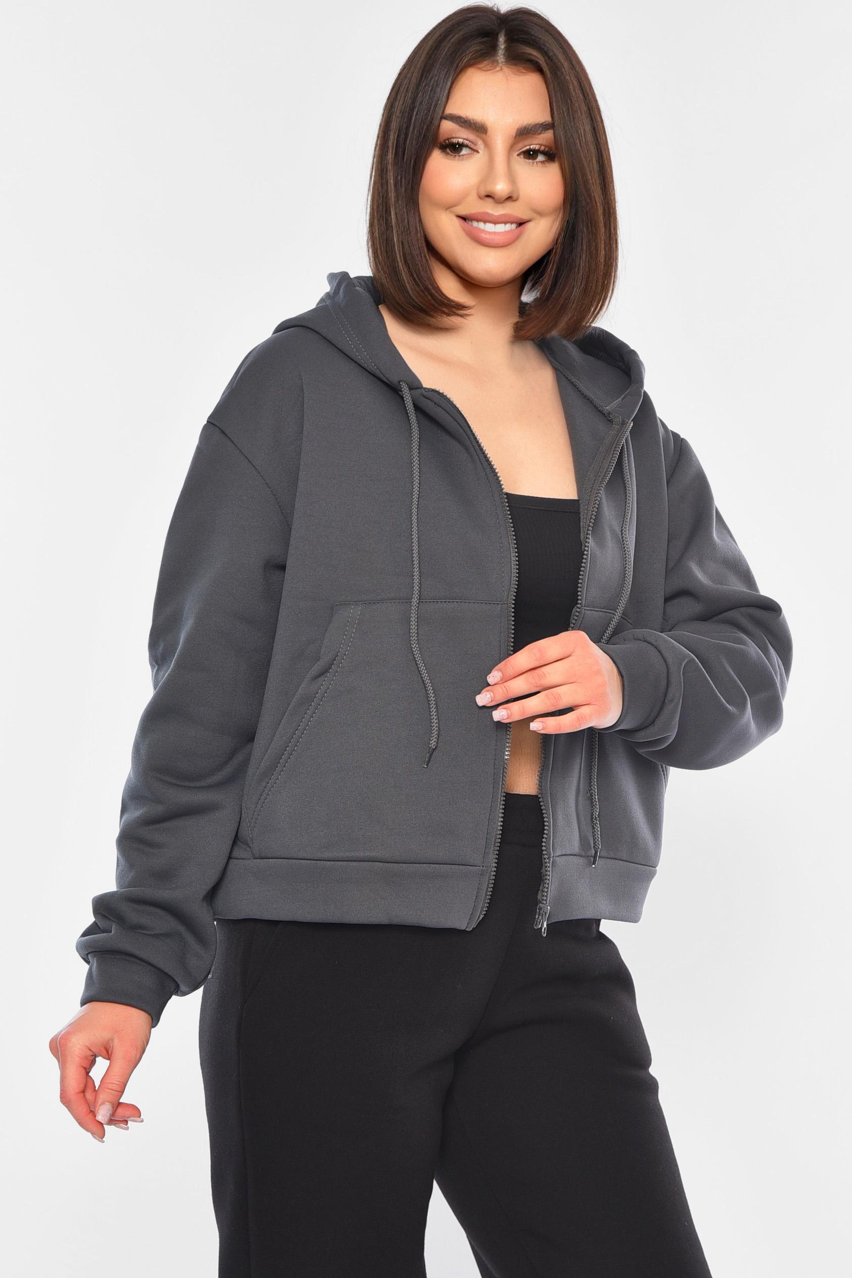 Худі жіноче на флісі M-L Темно-сірий (194540) - фото 2