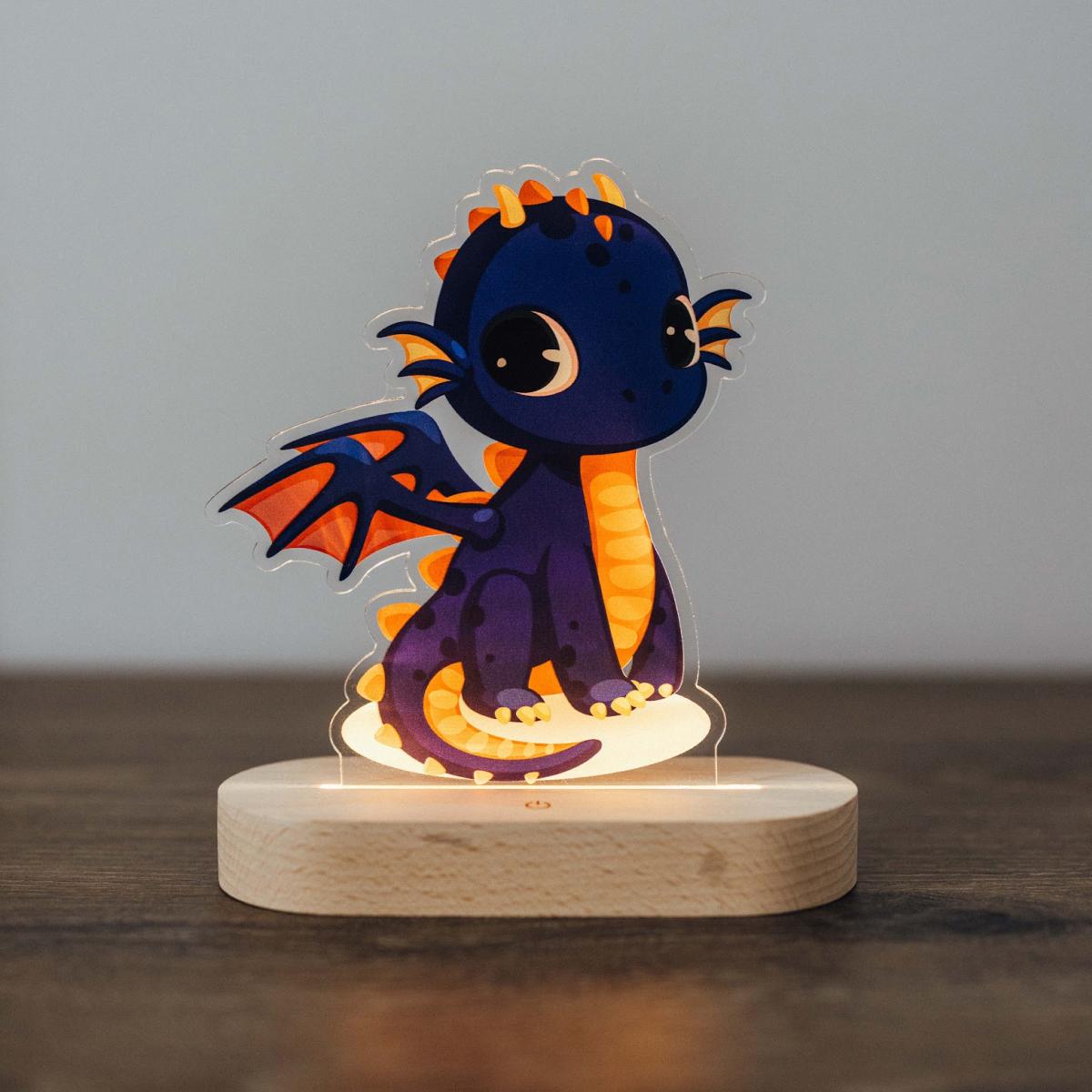Ночник Дракончик из дерева Синий (13485977)