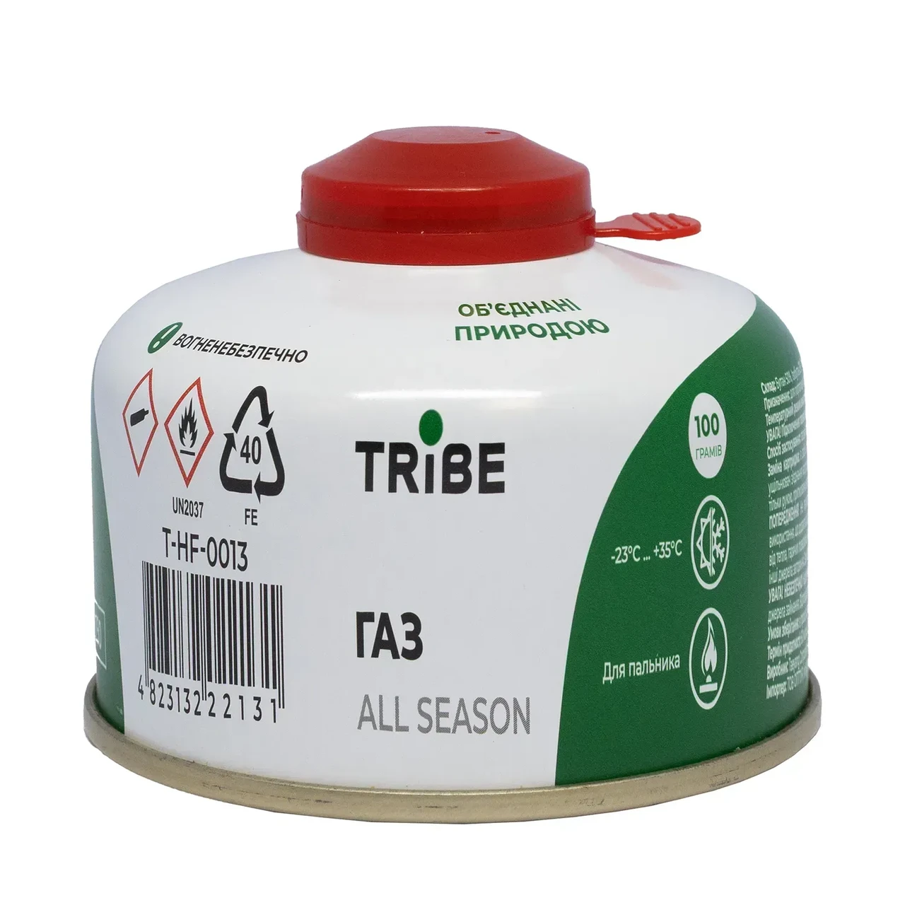 Газовый картридж Tribe резьбовой EN417 для туристической горелки/плиты и газовой лампы 100 г (T-HF-0013)