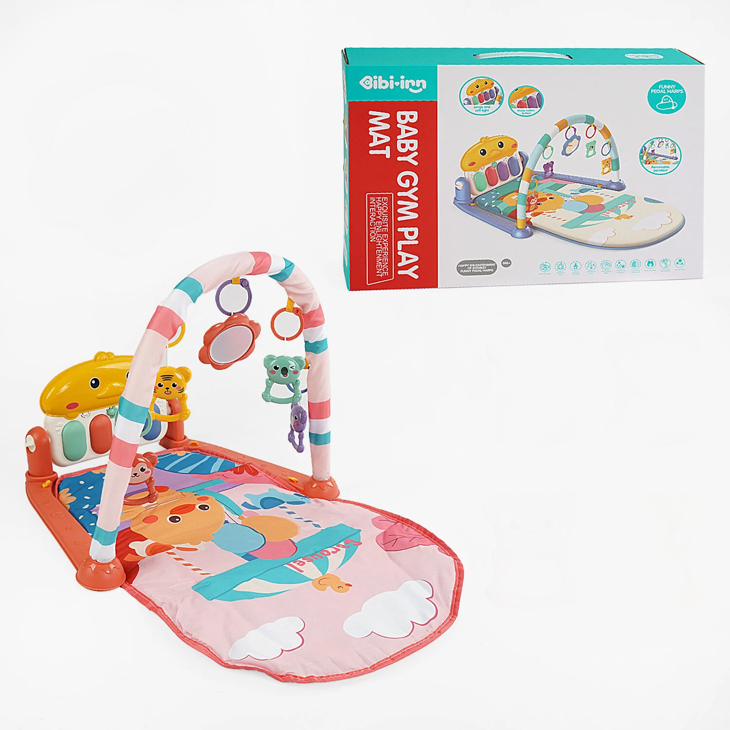 Развивающий коврик 698-94/18/2 звук/подсветка/пианино/мелодии/4 подвески/в коробке (25108725)