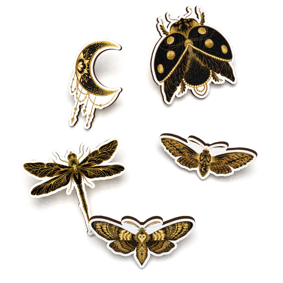 Набор значков Lex Altern Волшебная бабочка бохо из дерева 5 шт.