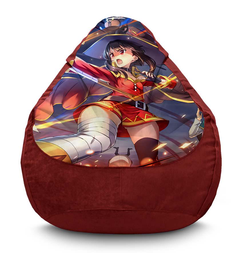 Кресло-мешок iPuff Megumin in battle Konosuba флок XL 80x110 см Бордовый (116942)