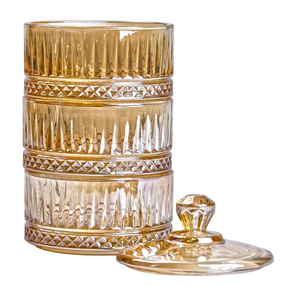 Цукерниця трирівнева скляна з кришкою ребриста Коричневий (HP-YH-73) - фото 3