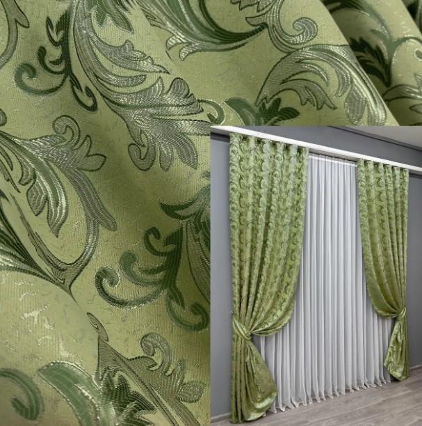 Тканина для штор жакард Завиток 1,45 м Оливковий (1649ш) - фото 5