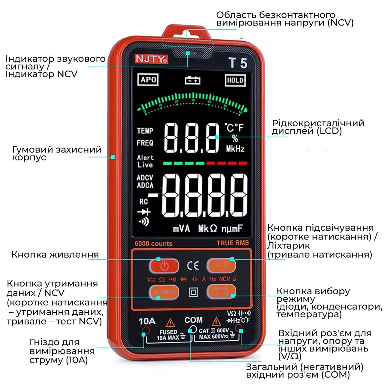 Мультиметр цифровой с дисплеем 4600V 10А с прозвонкой и поиском NCV/True RMS - фото 7 Мультиметр цифровой с дисплеем 4600V 10А с прозвонкой и поиском NCV/True RMS - фото 7