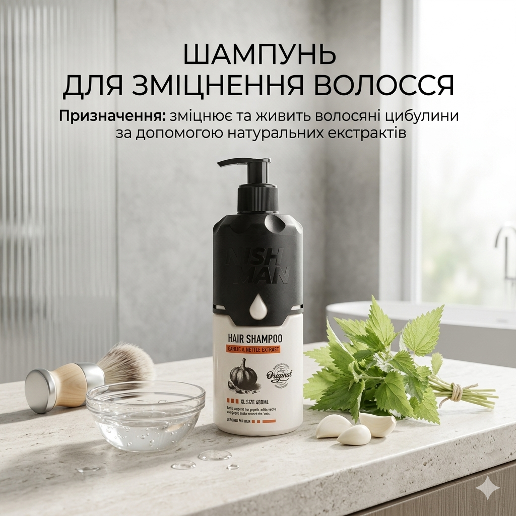 ᐉ Шампунь для волосся Nishman з екстрактом часнику та кропиви 480