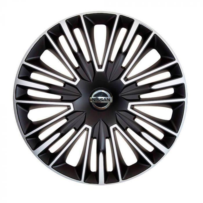 Колпаки для колес 4 Racing Jerez R15 с логотипом Nissan 4 шт. Silver/Black