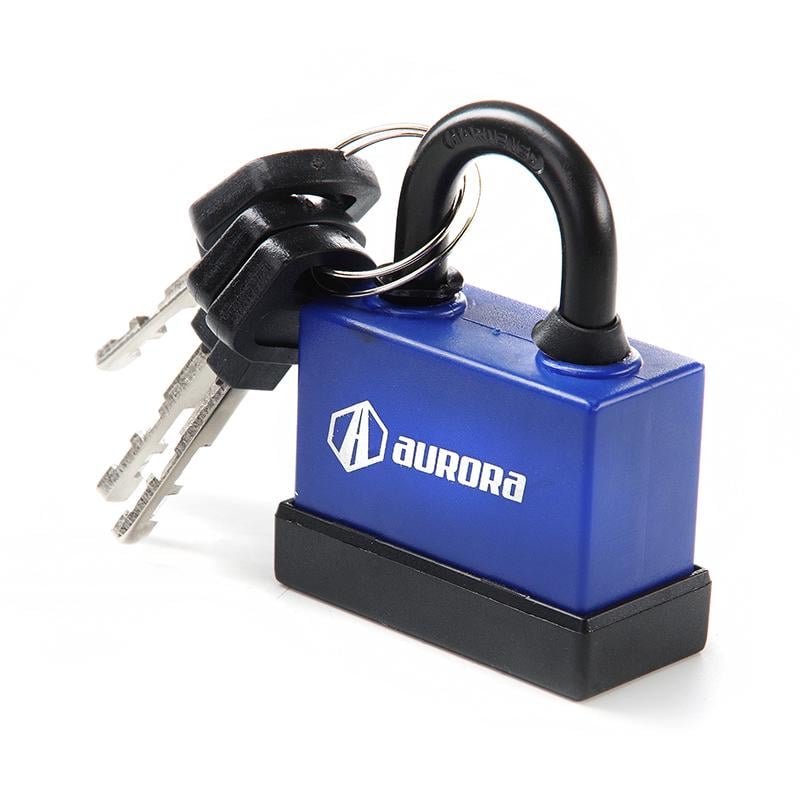 Замок навесной Aurora прорезиненный влагостойкий 44x36x22 мм дисковый финский ключ пластик (840031)
