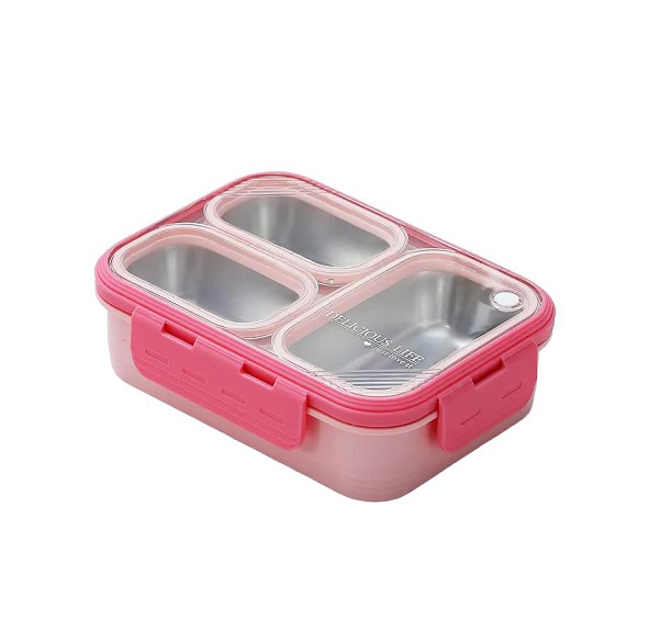 Ланч-бокс герметичный с металлической основой Just-S 3 секции 600 мл Розовый (406796)