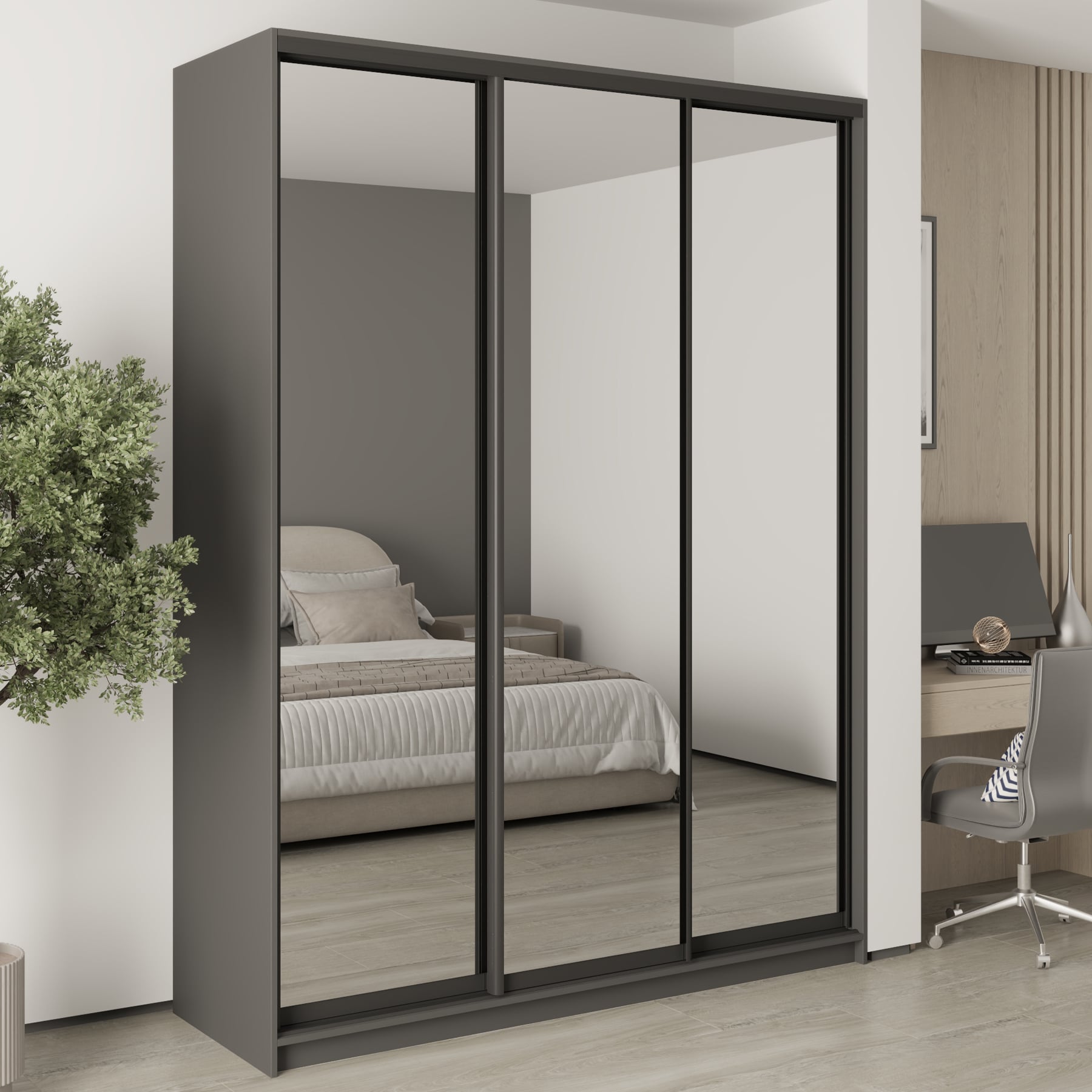 Шкаф-купе трехдверный Mebel Star Стандарт BG MBS-8772 180х45х240 см Антрацит (1008183)