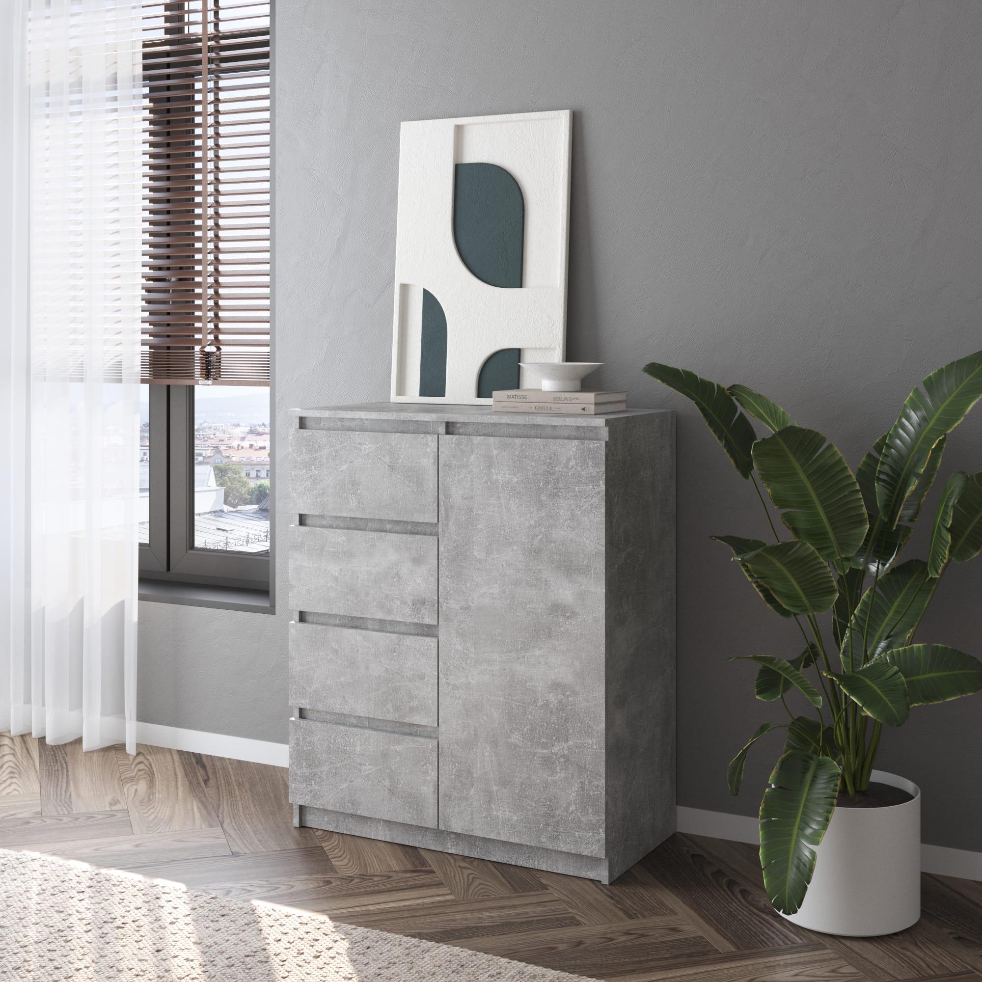 Комод №4 на 4 выдвижных ящика ЛДСП без ручек Бетон (372168)