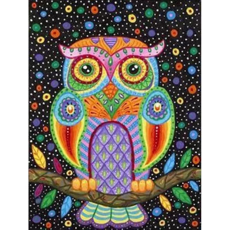 Алмазна вишивка Казкова сова на гілці викладка 5D 30х40 см (1799910131)