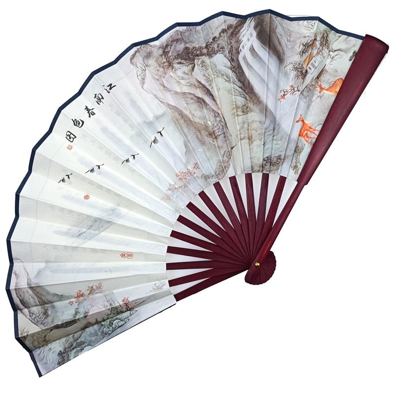 Віяло двостороннє Гірський водоспад 26х46 см Сірий (C5494)