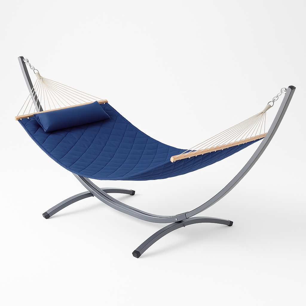 Стойка для гамака и двухместный гамак SOFT XXL 200x140 см с планками Синий