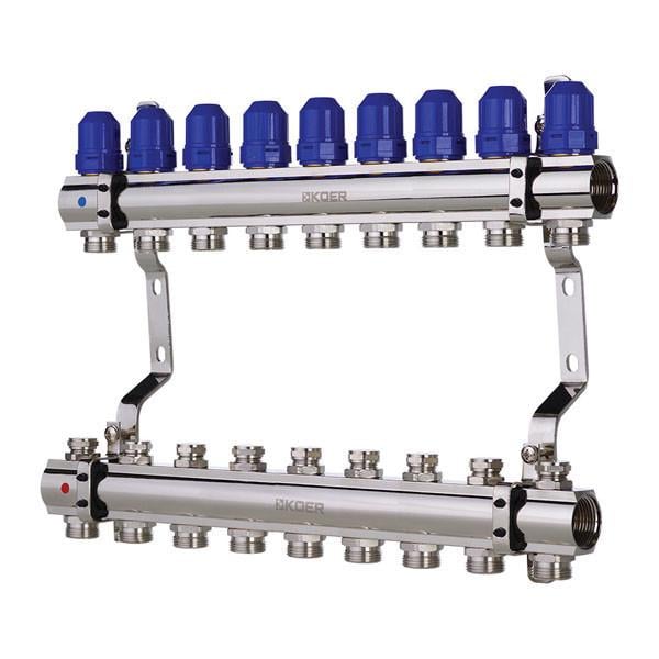 Блок коллекторный с термостатическими клапанами KOER KR.1100-09 1”x9 WAYS (KR2635)