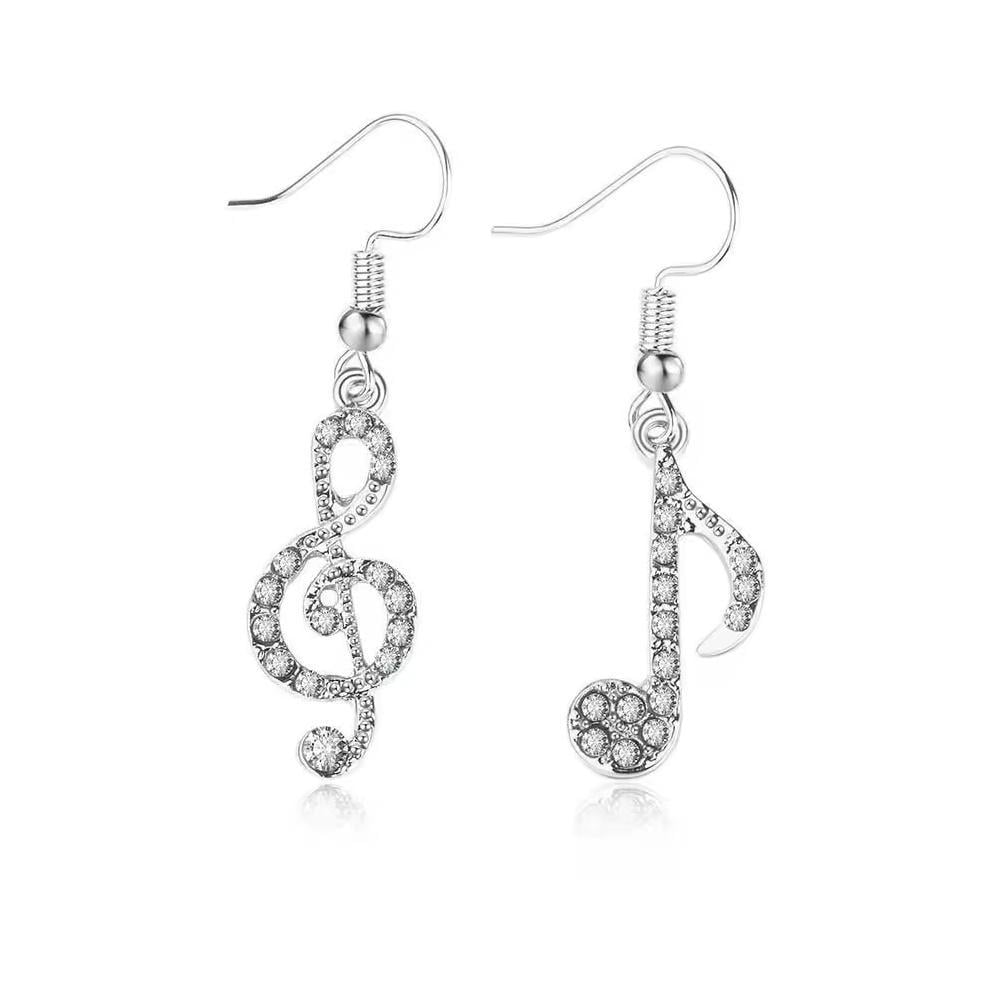 Серьги Музыкальные ноты со стразами Серебристый