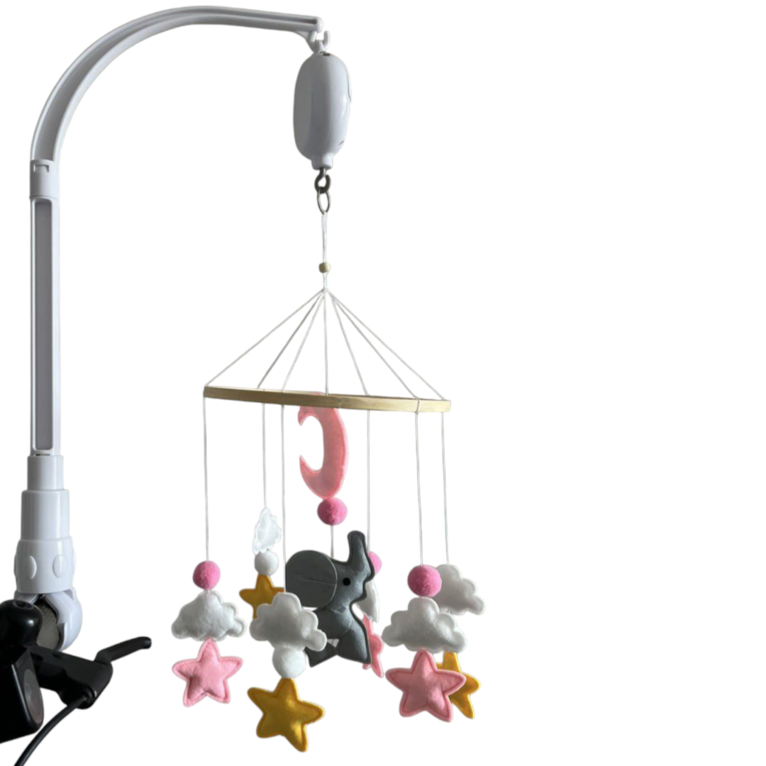 Мобиль детский для младенцев на кроватку A1 музыкальный заводной с мягкими игрушками из фетра (Soft-35)
