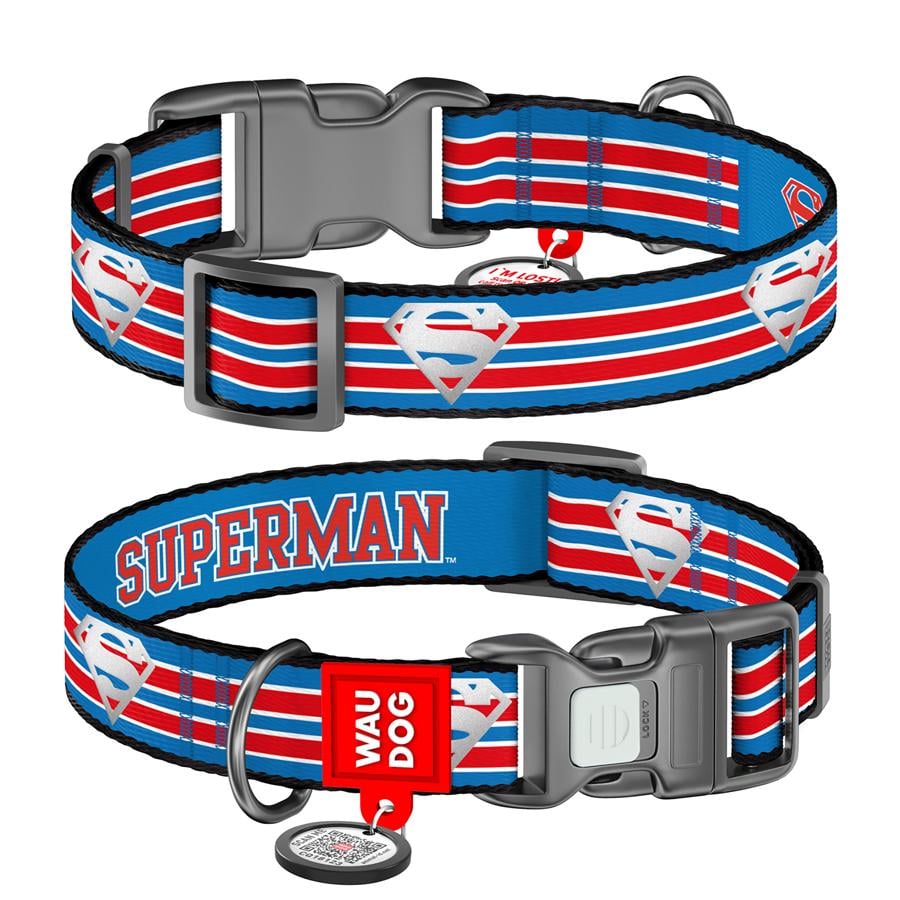 Ошейник для собак с QR-паспортом Waudog Nylon Супермен Ретро светоотражающий пластиковый фастекс L 25 мм 33-49 см Blue (282-1082) Ошейник для собак с QR-паспортом Waudog Nylon Супермен Ретро светоотражающий пластиковый фастекс L 25 мм 33-49 см Blue (282-1082)