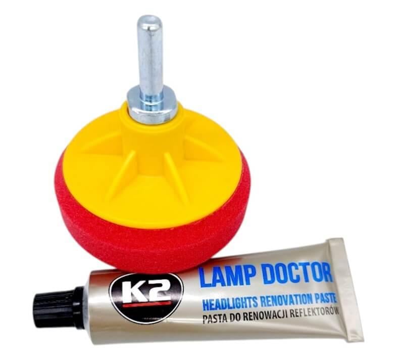 Набір К2 догляд за фарами поліроль для фар та губка з адаптером