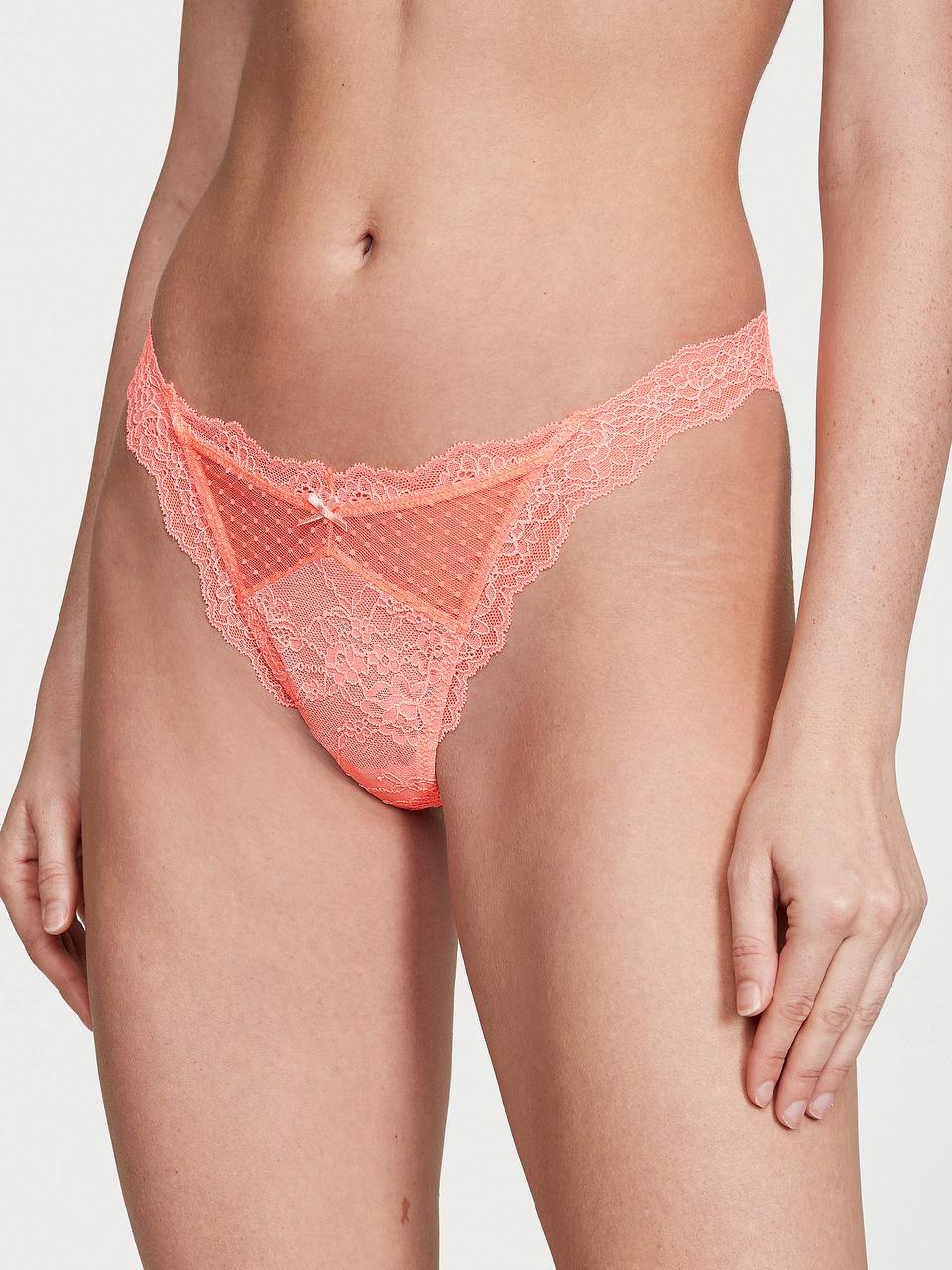 Трусики женские Victoria's Secret DREAM ANGELS Lace & Mesh Thong XS Персиковый (2223025105)
