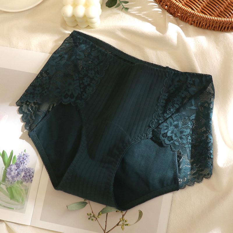 Трусики непромокаемые менструальные в рубчик с кружевными вставками 3XL Зеленый